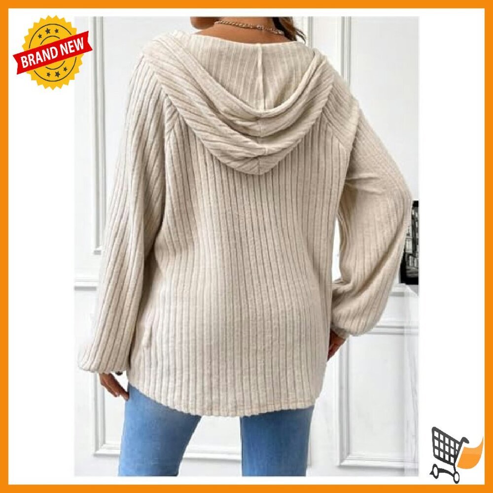 Maternity Half Button Hoodie Long Sleeve Ribbed Knit Sweatshirt Spring - Picture 3 of 7